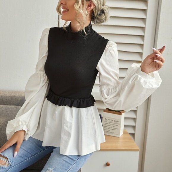 CHIC DOLLZ Mock Neck Lantern Sleeve Two To… - Picture 3 of 5